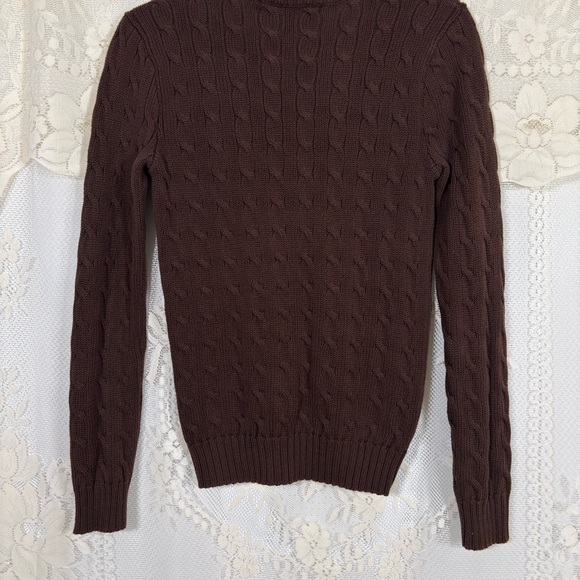 Vintage Ralph Lauren Cable Knit V-Neck Sweater Chocolate Brown Size Medium - Picture 5 of 7